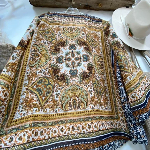 Anthropologie Fig & Flower boho blouse Gypsy southwestern vibe w bell sleeves - Picture 13 of 14